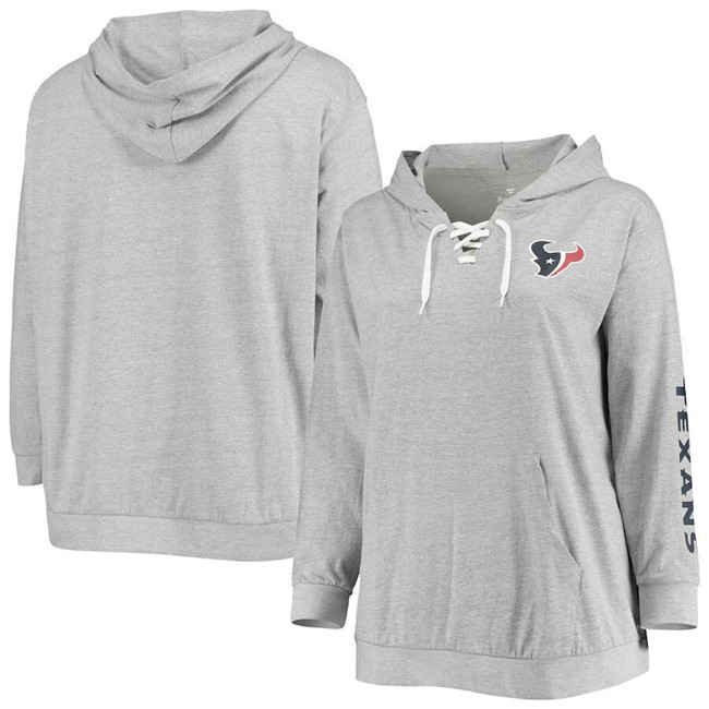Women's Houston Texans Heathered Gray Lace-Up Pullover Hoodie